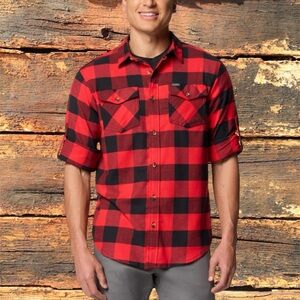 Columbia Bearmouth Springs Black Red Buffalo Check Flannel Long Sleeve Shirt Men